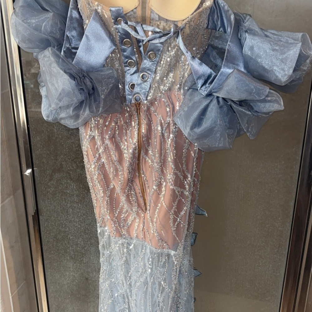 Elegant Blue Sheer Prom Dress - Picture 2 of 5